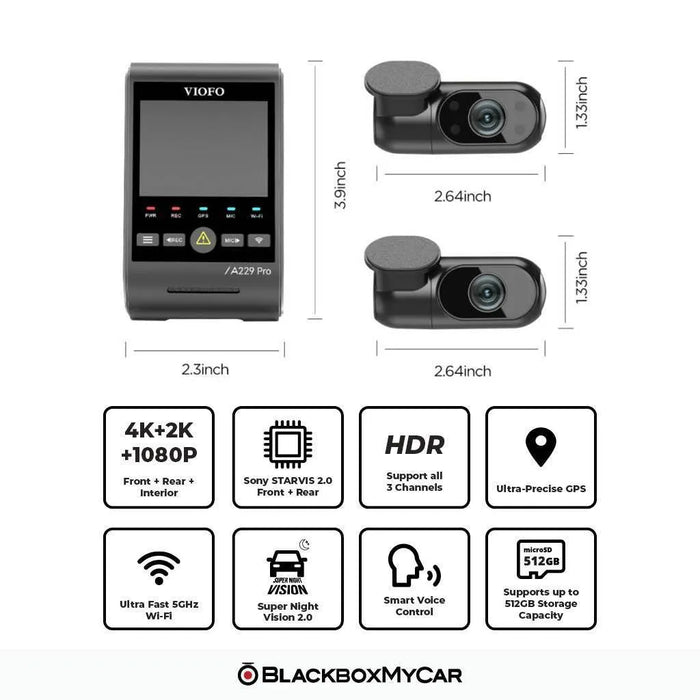 VIOFO A229 Pro 4K UHD 3-Channel Dash Cam | VIOFO | Dash Cams | BlackboxMyCar
