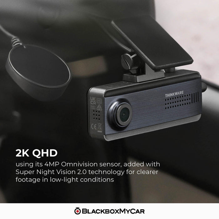 Thinkware Q200 1-Channel 2K QHD Dash Cam - Dash Cams - {{ collection.title }} - 1-Channel, 256GB, 2K QHD @ 30 FPS, ADAS, Adhesive Mount, App Compatible, Camera Alerts, Dash Cams, Desktop Viewer, G-Sensor, GPS, Hardwire Install, Loop Recording, Mobile App, Mobile App Viewer, Night Vision, Parking Mode, Rear Camera, Security, South Korea, Voice Alerts, Wi-Fi - BlackboxMyCar