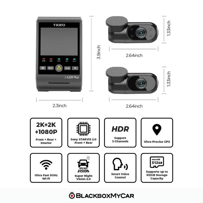 VIOFO A229 Plus 2K QHD 3-Channel Dash Cam