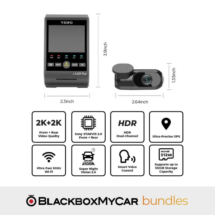 [Signature Bundle] VIOFO A229 Plus-2CH + BlackboxMyCar PowerCell 8 Battery Pack + Bonus 2-Year Warranty - Dash Cam Bundles - {{ collection.title }} - 2-Channel, 2K QHD @ 60 FPS, Dash Cams, G-Sensor, GPS, HDR, Loop Recording, Night Vision, Parking Mode, sale, Super Capacitor, Voice Alerts, Wi-Fi - BlackboxMyCar