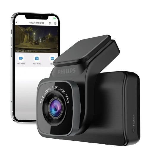 Philips GoSure GS5101 2K QHD Single-Channel Dash Cam - Dash Cams - {{ collection.title }} - 1-Channel, 2K QHD @ 30 FPS, ADAS, Adhesive Mount, App Compatible, Camera Alerts, China, Dash Cams, G-Sensor, GPS, Loop Recording, Mobile App, Mobile App Viewer, Night Vision, Parking Mode, sale, Security, Super Capacitor, Voice Alerts, Wi-Fi - BlackboxMyCar