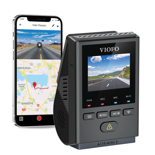 VIOFO A119 Mini 2 2K QHD Dash Cam - Dash Cams - {{ collection.title }} - 1-Channel, 2K QHD @ 60 FPS, Adhesive Mount, App Compatible, Bluetooth, China, Dash Cams, G-Sensor, GPS, Hardwire Install, Loop Recording, Mobile App, Mobile App Viewer, Night Vision, Parking Mode, sale, Security, Super Capacitor, Wi-Fi - BlackboxMyCar