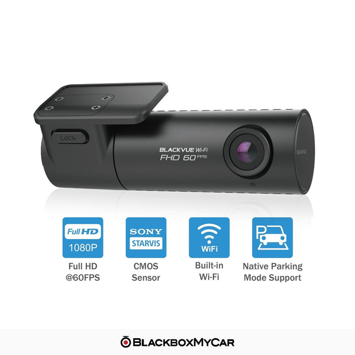 BlackVue DR590X-1CH Full HD Dash Cam - Dash Cams - {{ collection.title }} - 1-Channel, 1080p Full HD @ 30 FPS, 12V Plug-and-Play, 256GB, Adhesive Mount, App Compatible, Dash Cams, Desktop Viewer, G-Sensor, GPS, Hardwire Install, Loop Recording, Mobile App, Mobile App Viewer, Night Vision, Parking Mode, Security, South Korea, Super Capacitor, Voice Alerts, Wi-Fi - BlackboxMyCar