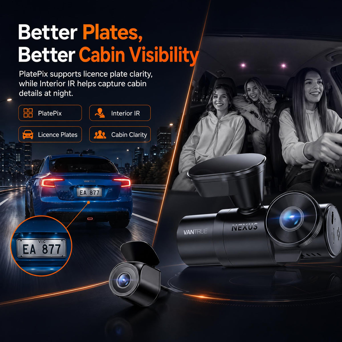 Vantrue Nexus 4S (N4S) 3-Channel 2K QHD Dash Cam with Sony STARVIS 2