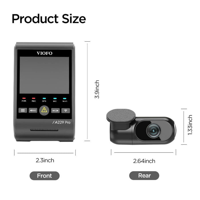 VIOFO A229 Pro 2-Channel 4K HDR Sony STARVIS 2 Front and Rear Dash Cam