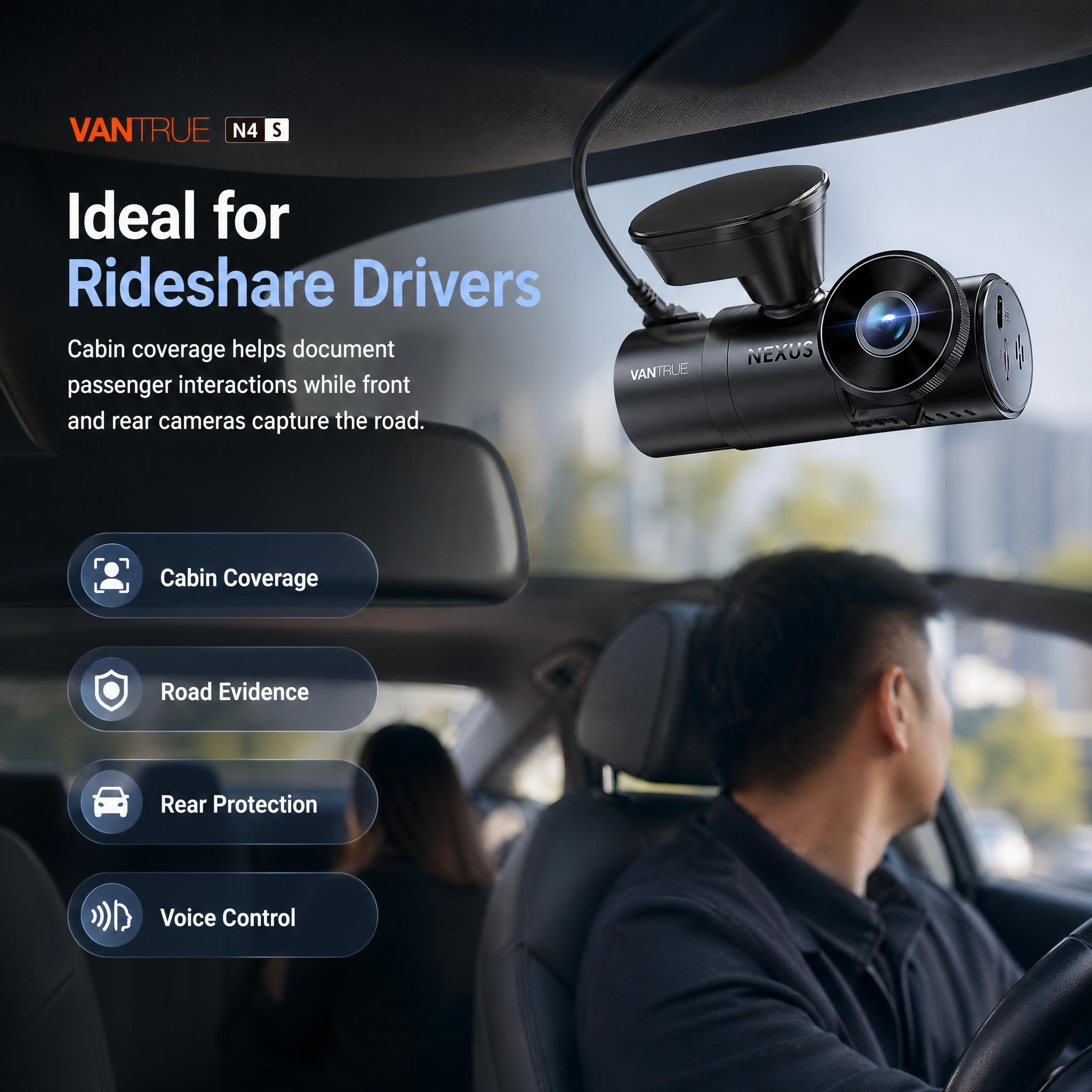Vantrue Nexus 4S (N4S) 3-Channel 2K QHD Dash Cam with Sony STARVIS
