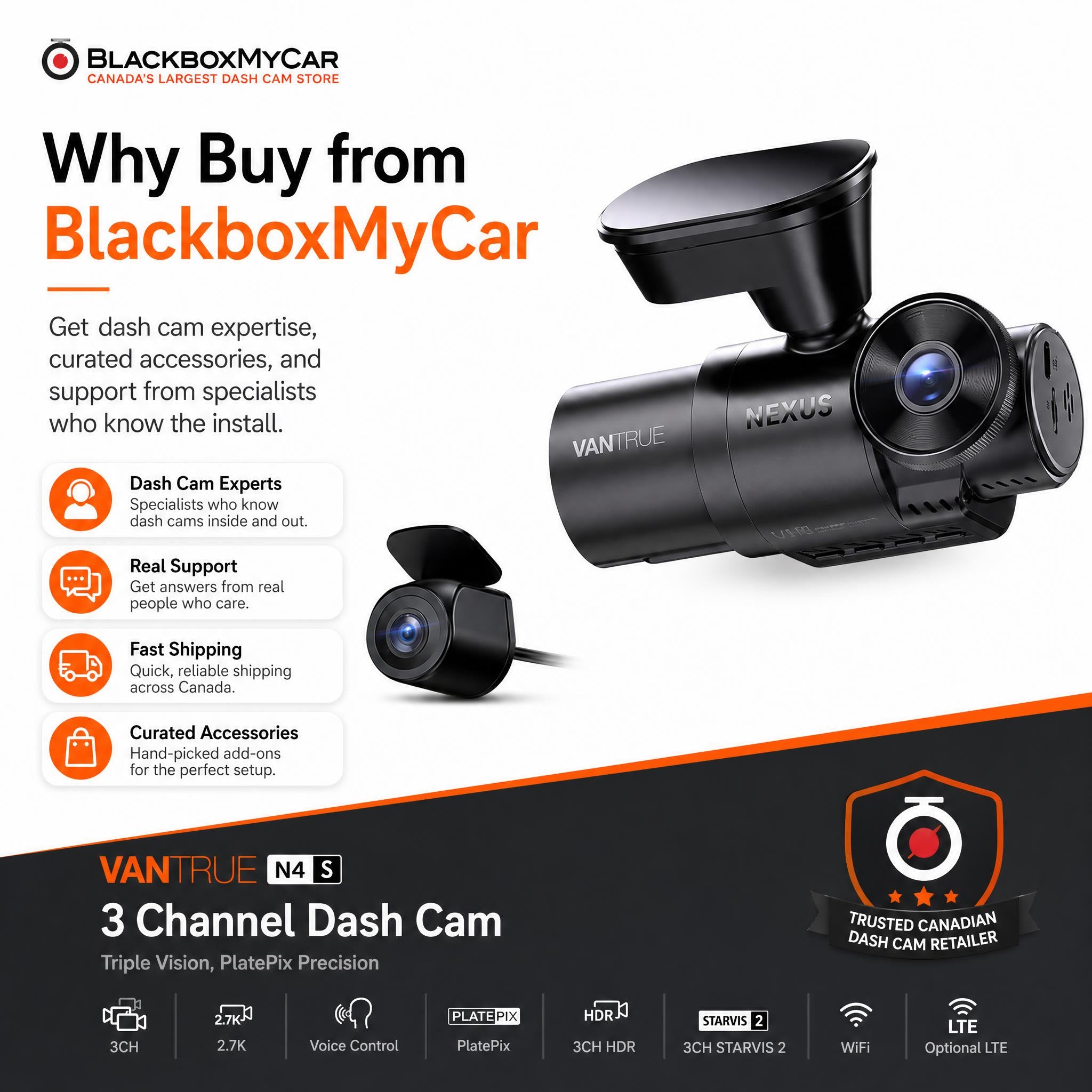 Vantrue Nexus 4S (N4S) 3-Channel 2K QHD Dash Cam with Sony STARVIS