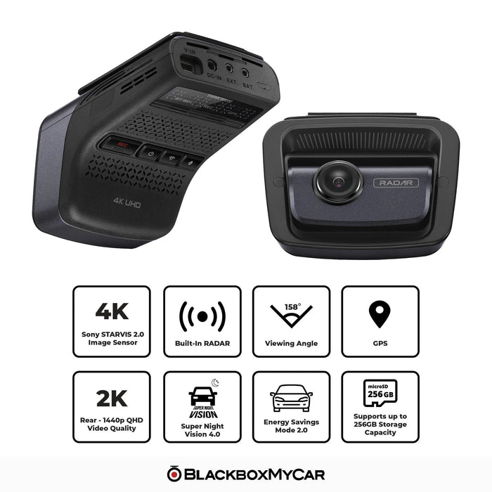 Thinkware U3000 4K UHD Single-Channel Dash Cam - Dash Cams - {{ collection.title }} - 1-Channel, 12V Plug-and-Play, 256GB, 4K UHD @ 30 FPS, ADAS, Adhesive Mount, App Compatible, Cloud, Dash Cams, Desktop Viewer, G-Sensor, GPS, Hardwire Install, Loop Recording, Mobile App, Mobile App Viewer, Night Vision, OBD Plug-and-Play, Parking Mode, Security, South Korea, Super Capacitor, Wi-Fi - BlackboxMyCar