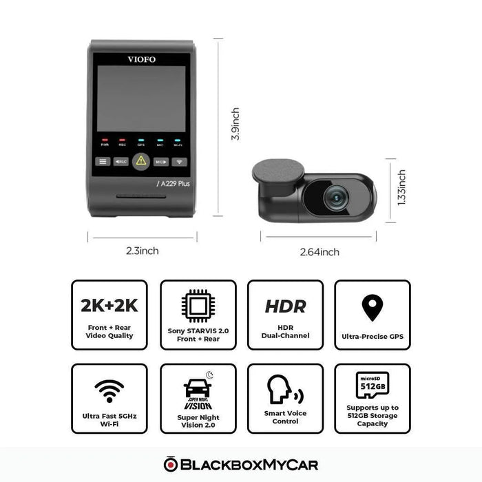 VIOFO A229 Plus Duo 2K QHD 2-Channel Dash Cam | VIOFO | Dash Cams | BlackboxMyCar