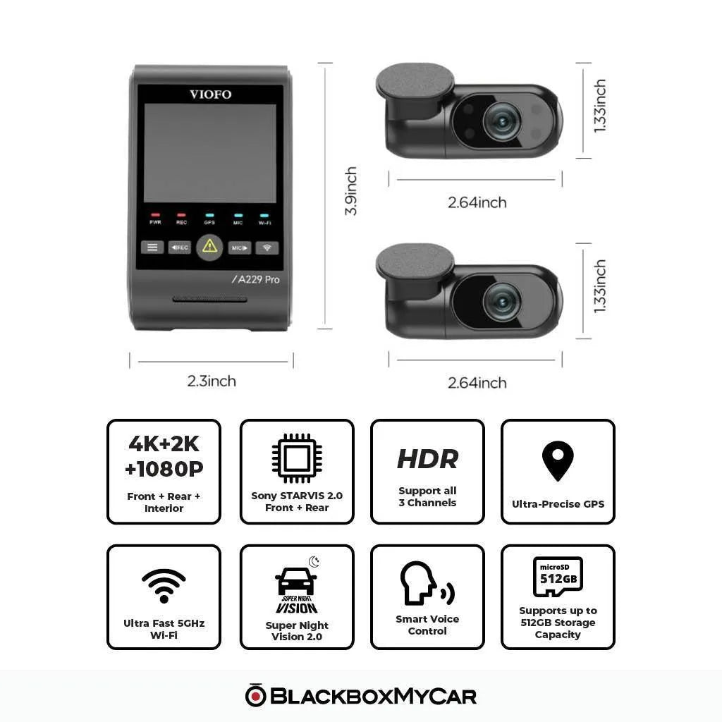 VIOFO A229 Pro 4K UHD 3-Channel Dash Cam | VIOFO | Dash Cams | BlackboxMyCar