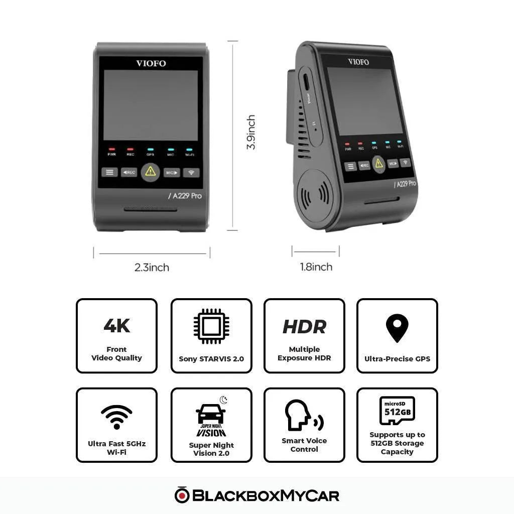 VIOFO A229 Pro 4K UHD 1-Channel Dash Cam | VIOFO | Dash Cams | BlackboxMyCar