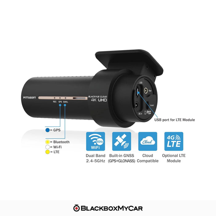 BlackVue DR970X-2CH Plus 4K UHD Cloud Dash Cam - Dash Cams - {{ collection.title }} - 2-Channel, 4K UHD @ 30 FPS, Adhesive Mount, App Compatible, Bluetooth, Cloud, Dash Cams, Desktop Viewer, G-Sensor, GPS, Hardwire Install, Loop Recording, Mobile App, Mobile App Viewer, Night Vision, Parking Mode, Security, South Korea, Super Capacitor, Wi-Fi - BlackboxMyCar