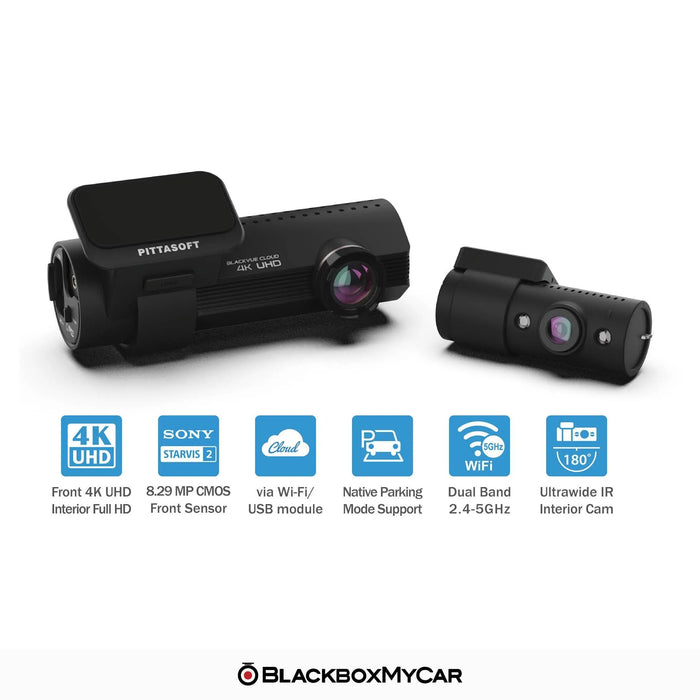 BlackVue DR970X-2CH IR Plus 4K UHD Cloud Dash Cam - Dash Cams - {{ collection.title }} - 2-Channel, 4K UHD @ 30 FPS, Adhesive Mount, App Compatible, Bluetooth, Cloud, Dash Cams, Desktop Viewer, G-Sensor, GPS, Hardwire Install, Infrared (IR), Loop Recording, Mobile App, Mobile App Viewer, Night Vision, Parking Mode, Security, South Korea, Super Capacitor, Wi-Fi - BlackboxMyCar