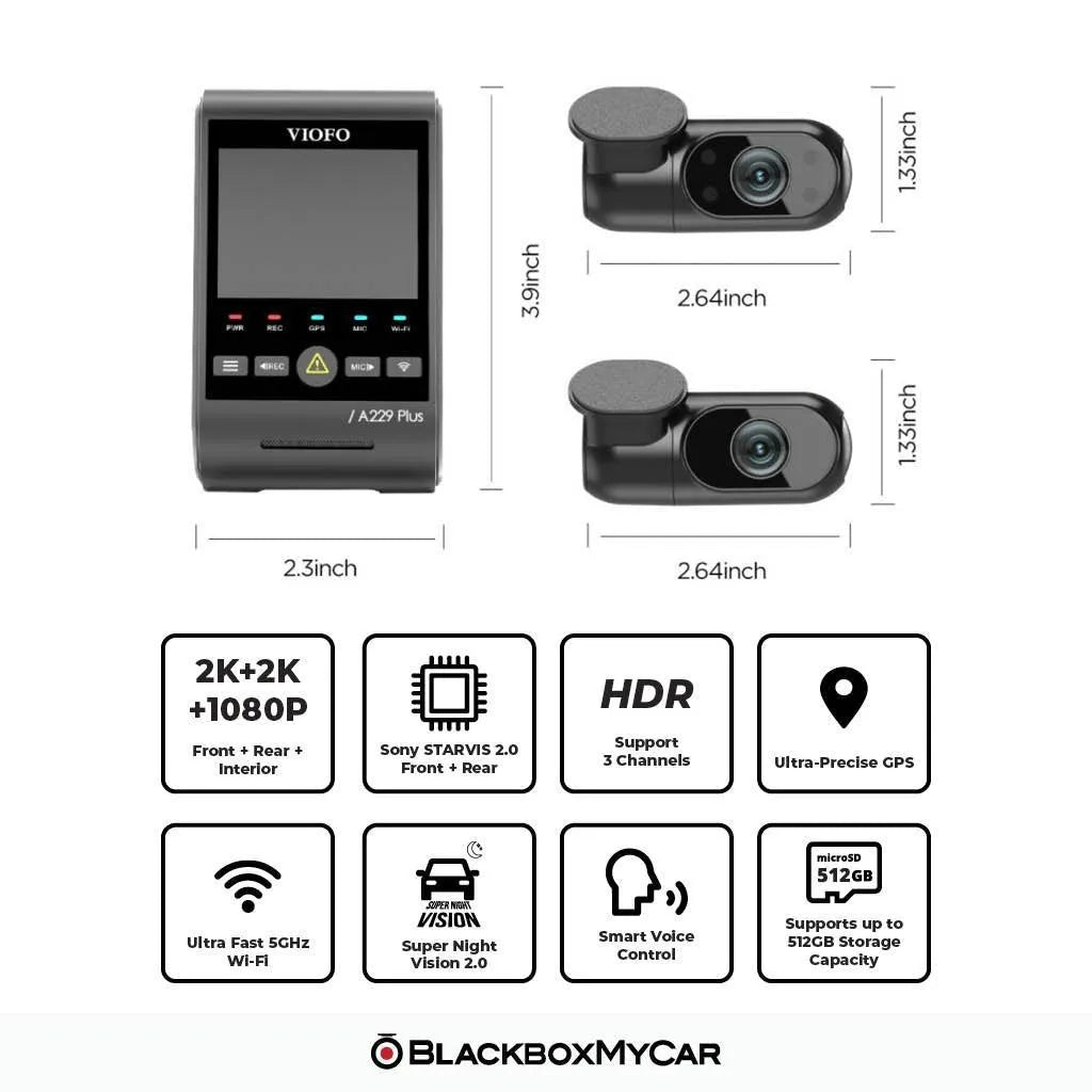 VIOFO A229 Plus 2K QHD 3-Channel Dash Cam | VIOFO | Dash Cams | BlackboxMyCar