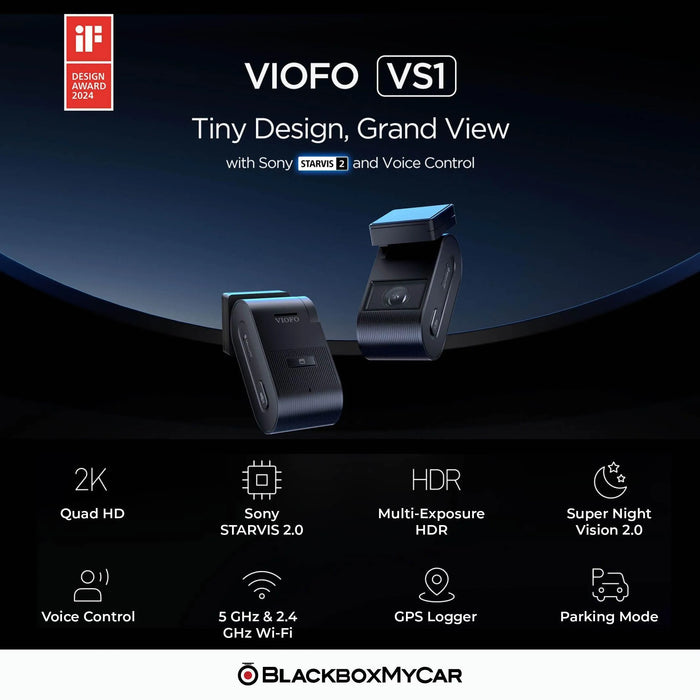 VIOFO VS1 Mini 2K QHD Dash Cam - Dash Cams - {{ collection.title }} - 1-Channel, 2K QHD @ 60 FPS, Adhesive Mount, App Compatible, Bluetooth, China, Dash Cams, G-Sensor, GPS, Hardwire Install, Loop Recording, Mobile App, Mobile App Viewer, Night Vision, Parking Mode, sale, Security, Super Capacitor, Wi-Fi - BlackboxMyCar