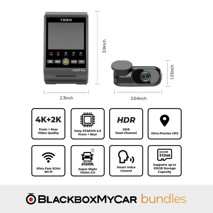 [Signature Bundle] VIOFO A229 Pro-2CH + BlackboxMyCar PowerCell 8 Battery Pack + Bonus 2-Year Warranty - Dash Cam Bundles - {{ collection.title }} - 2-Channel, 4K UHD @ 30 FPS, China, CPL Filter, Dash Cam Bundles, Dash Cams, G-Sensor, HDR, Night Vision, Parking Mode, sale, Voice Alerts, Wi-Fi - BlackboxMyCar