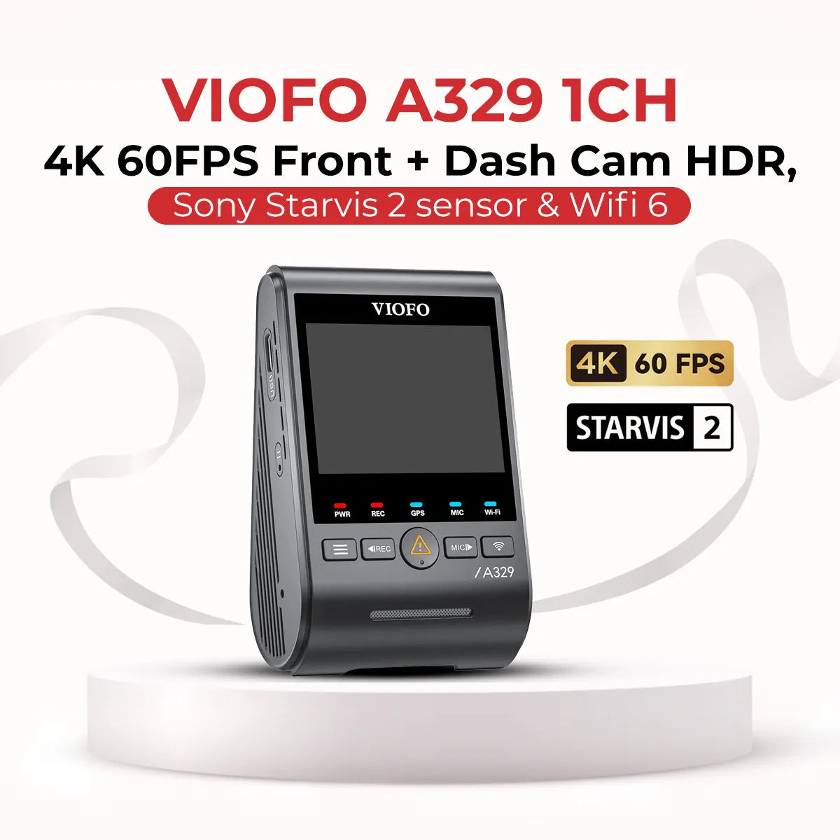 [CLEARANCE] VIOFO A329 4K UHD 1-Channel 60FPS Wi-Fi 6 Dash Cam