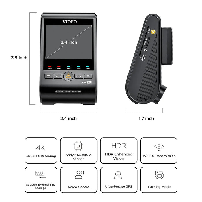VIOFO A329 4K UHD 1-Channel 60FPS Wi-Fi 6 Dash Cam