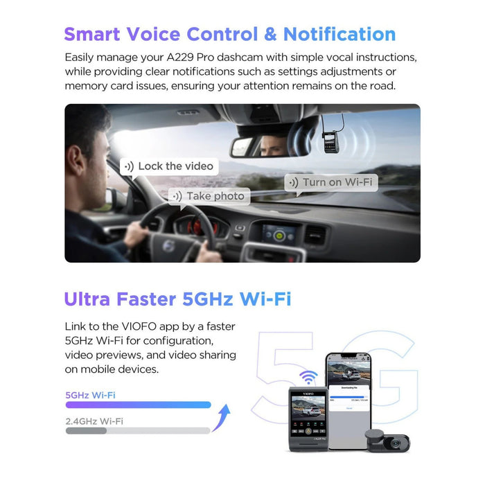 VIOFO A229 Pro 2-Channel 4K HDR Sony STARVIS 2 Front and Rear Dash Cam