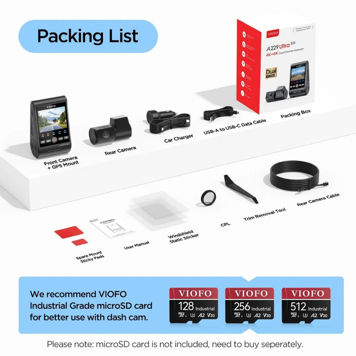 VIOFO A229 Ultra 4K+4K 2-Channel 30FPS UHD Dash Cam