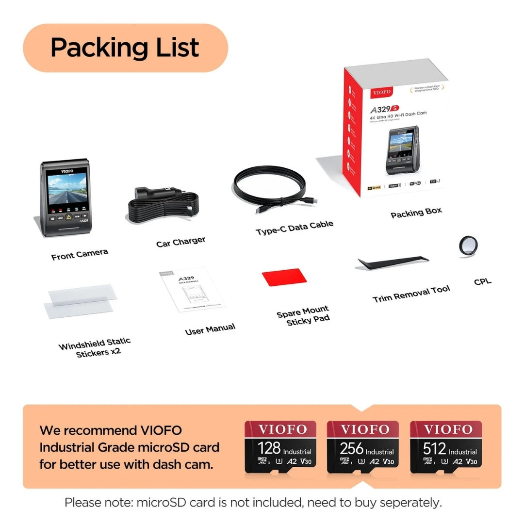 VIOFO A329S 4K UHD 1-Channel 60FPS Wi-Fi 6 Dash Cam