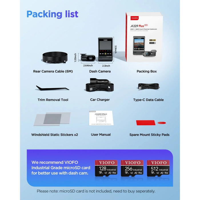 VIOFO A229 Plus 2-Channel 2K QHD Sony STARVIS 2 Dash Cam