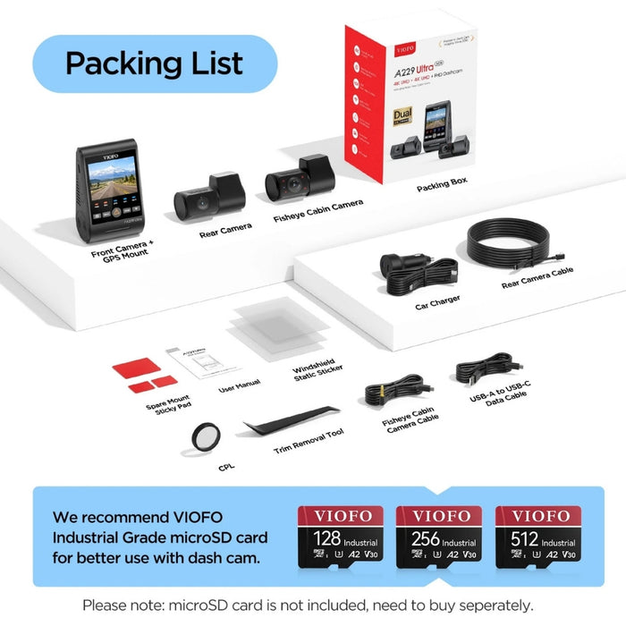 VIOFO A229 Ultra 4K+4K+1080p 3-Channel 30FPS UHD Dash Cam