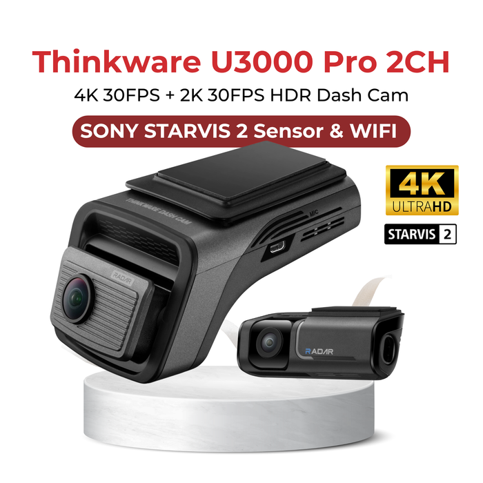 Thinkware U3000 Pro 2CH 4K 30FPS + 2K 30FPS HDR Dash Cam with OBD-II Cable