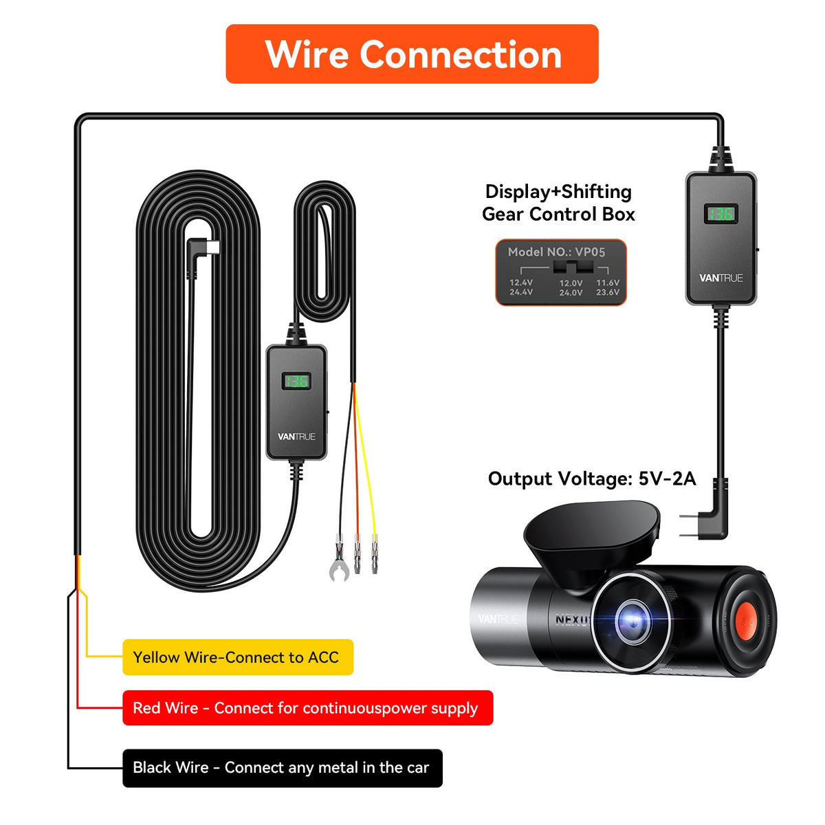 Vantrue Voltage Display Type-C Hardwire Kit