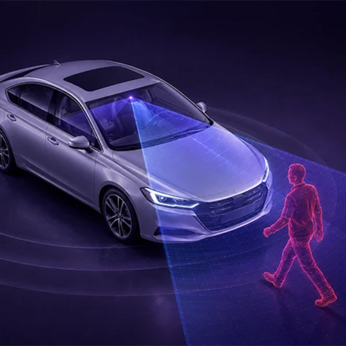 Illustration of a parked vehicle detecting a person nearby