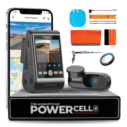 [Signature Bundle] VIOFO A229 Duo + BlackboxMyCar PowerCell 8 Battery Pack + Bonus 2-Year Warranty - Dash Cam Bundles - {{ collection.title }} - 2-Channel, 256GB, Adhesive Mount, App Compatible, China, CPL Filter, Dash Cam Bundles, Display Screen, G-Sensor, GPS, Hardwire Install, Loop Recording, Mobile App, Mobile App Viewer, Night Vision, Parking Mode, Rear Camera, sale, Security, Super Capacitor - BlackboxMyCar