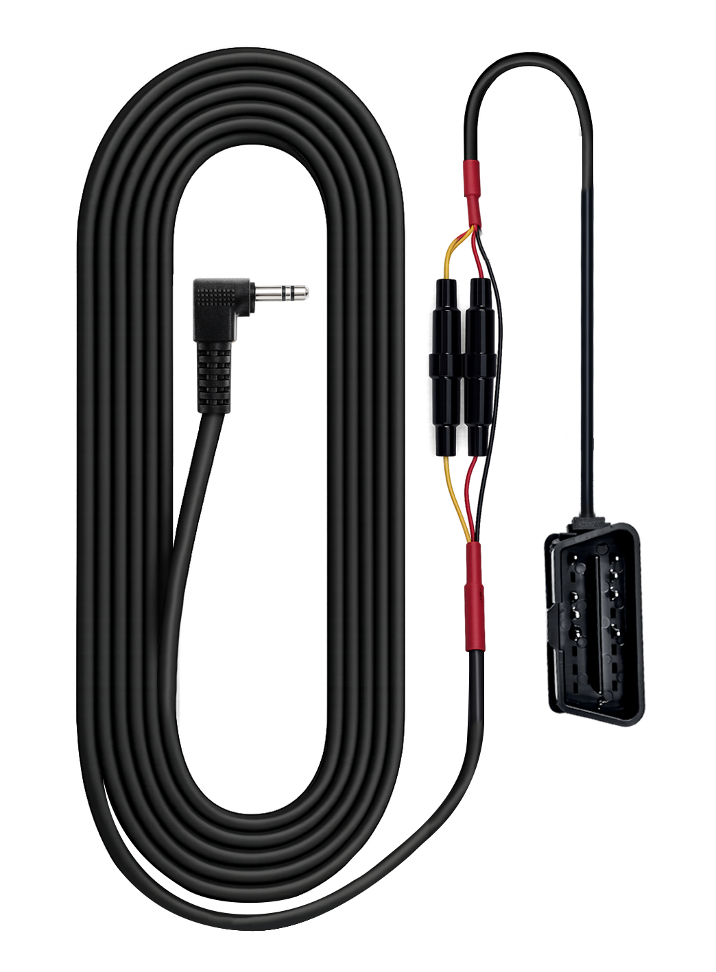 BlackVue BOC-300 OBD-II power cable with coiled cable, vehicle connector and right-angle camera plug