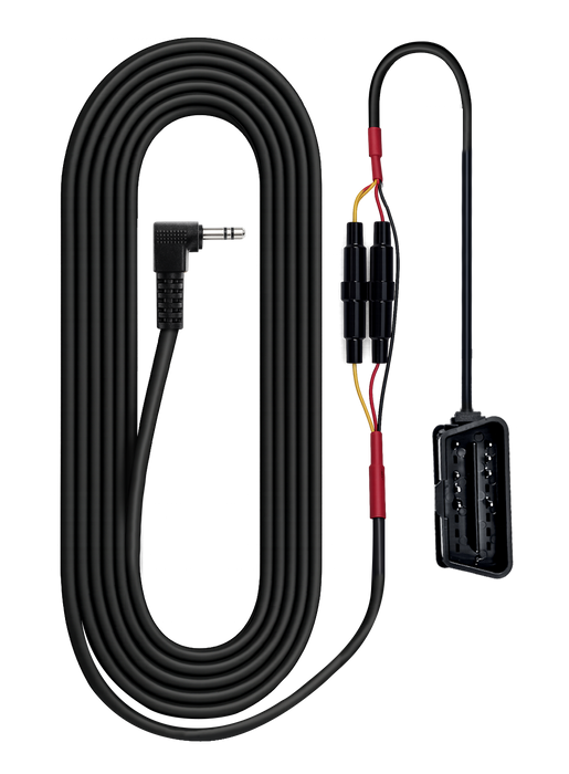 BlackVue BOC-300 OBD-II power cable with coiled cable, vehicle connector and right-angle camera plug
