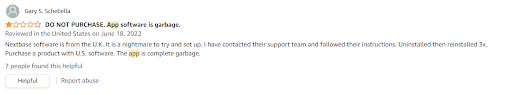 Customer review describing Nextbase 622GW app and storage issues