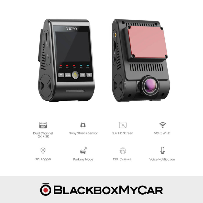 VIOFO A229 2K QHD 1-Channel Dash Cam with GPS - Dash Cams - {{ collection.title }} - 1-Channel, 12V Plug-and-Play, 256GB, 2K QHD @ 30 FPS, Adhesive Mount, App Compatible, Camera Alerts, China, Dash Cams, Display Screen, G-Sensor, GPS, Hardwire Install, Loop Recording, Mobile App, Mobile App Viewer, Night Vision, Parking Mode, Pre-Order, Rear Camera, Security, Super Capacitor, Voice Alerts, Wi-Fi - BlackboxMyCar