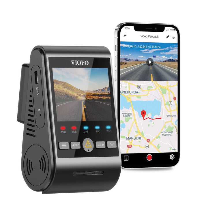 VIOFO A229 2K QHD 1-Channel Dash Cam with GPS - Dash Cams - {{ collection.title }} - 1-Channel, 12V Plug-and-Play, 256GB, 2K QHD @ 30 FPS, Adhesive Mount, App Compatible, Camera Alerts, China, Dash Cams, Display Screen, G-Sensor, GPS, Hardwire Install, Loop Recording, Mobile App, Mobile App Viewer, Night Vision, Parking Mode, Pre-Order, Rear Camera, sale, Security, Super Capacitor, Voice Alerts, Wi-Fi - BlackboxMyCar