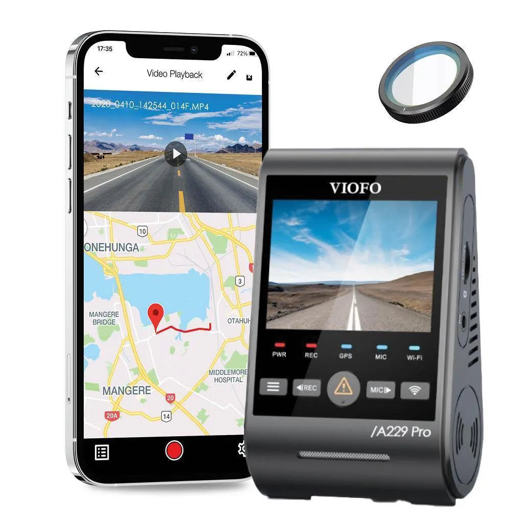 Cámara para tablero VIOFO A229 Pro Duo 4K UHD de 2 canales - Cámaras para tablero - <span class='notranslate'>{{ collection.title }}</span> - 2 canales, 4K UHD a 30 FPS, montaje adhesivo, compatible con aplicaciones, China, cámaras para tablero, sensor G, GPS, instalación por cable, grabación en bucle, aplicación móvil, visor de aplicaciones móviles, visión nocturna, modo de estacionamiento, venta, seguridad, supercondensador, Wi-Fi - BlackboxMyCar