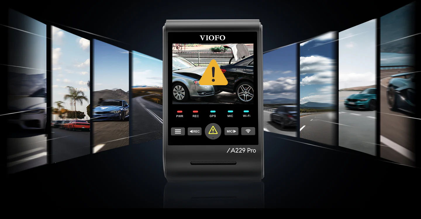 VIOFO A229 Pro event alert with front, rear and interior footage