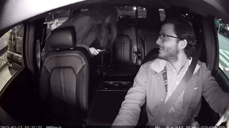Interior dash cam footage recorded inside a vehicle