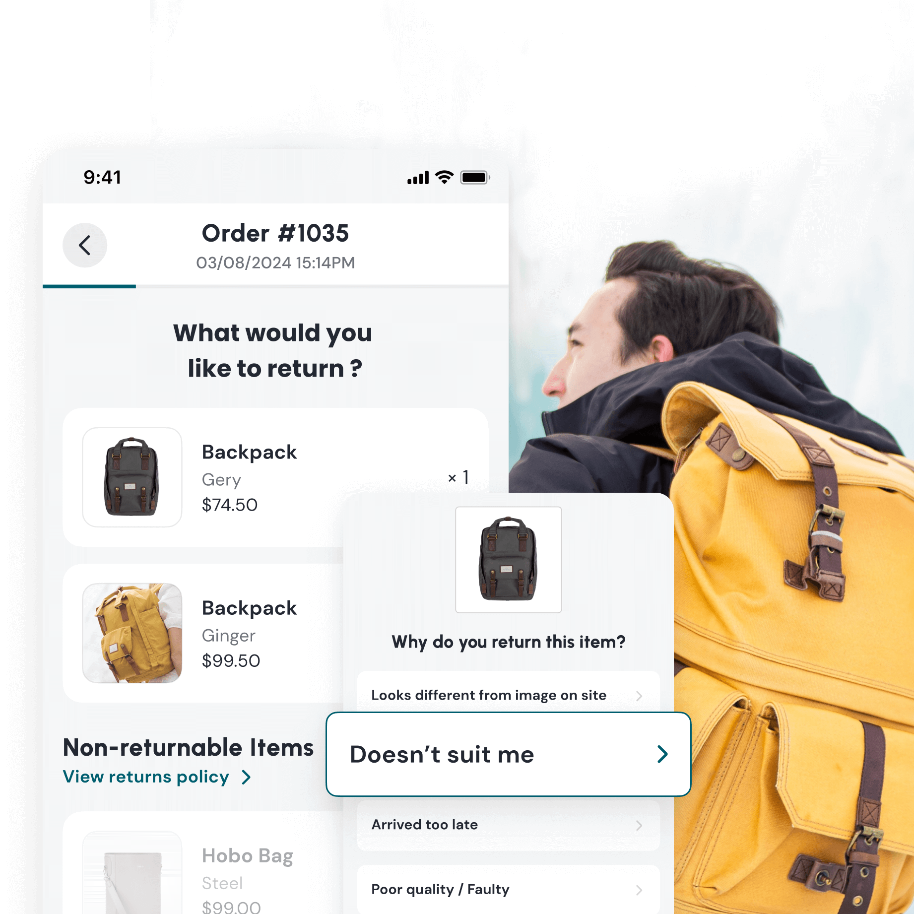 AfterShip online returns portal shown on a smartphone