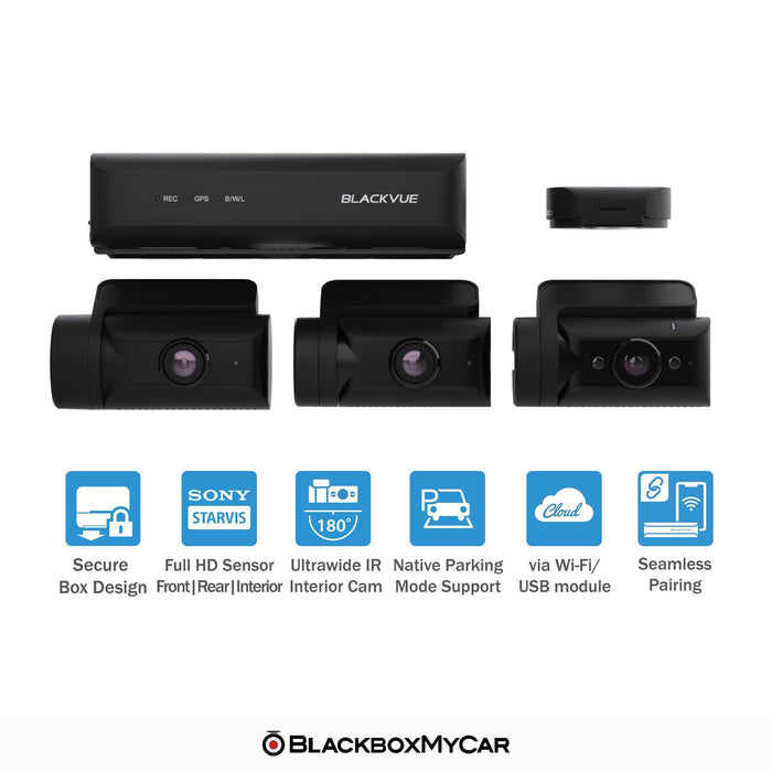 BlackVue DR770X Box 3-Channel Cloud Dash Cam - Dash Cams - {{ collection.title }} - 1080p Full HD @ 60 FPS, 3-Channel, 4K UHD @ 30 FPS, Adhesive Mount, App Compatible, Bluetooth, Cloud, Dash Cams, Desktop Viewer, G-Sensor, GPS, Hardwire Install, Loop Recording, Mobile App, Mobile App Viewer, Night Vision, Parking Mode, Security, South Korea, Super Capacitor, Wi-Fi - BlackboxMyCar