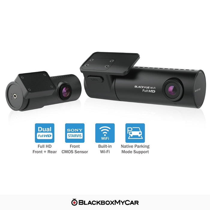 BlackVue DR590X-2CH Full HD Dash Cam - Dash Cams - {{ collection.title }} - 1080p Full HD @ 30 FPS, 12V Plug-and-Play, 2-Channel, 256GB, Adhesive Mount, App Compatible, Bluetooth, Dash Cams, Desktop Viewer, G-Sensor, GPS, Hardwire Install, Loop Recording, Mobile App, Mobile App Viewer, Night Vision, Parking Mode, Rear Camera, sale, Security, South Korea, Super Capacitor, Voice Alerts, Wi-Fi - BlackboxMyCar